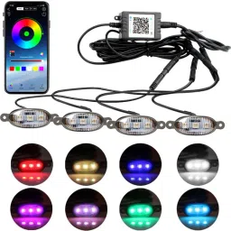 4pcs 12 Led RGB Car Grille Light APP Control Warning Light Universal Car Fancy Lights-image-28