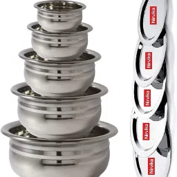 Stainless Steel Handi Set with lid/Urli Cookware Set patila cooking tapeli Bowl Serving Set-19