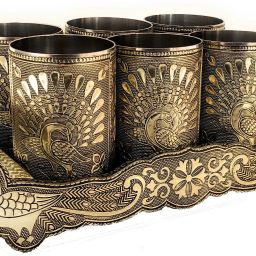 Glass Tray Serving Set , Oxidize Glass, Handicraft Tray, Oxidized Peacock Design Glass Tray with Handle Glass Tray Set-32