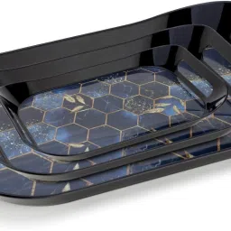 Plastic Serving Tray (Set of 3) for Kitchen Honeycomb Design Tray Pack Of-3 Tray-17