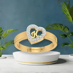 Heart Shaped Brass K Alphabet Rings Gold Adjustable Valentine Latest American Diamond Latest American Diamond Love Heart Initial Letter for Women Girls Girlfriend Men Boys Couples Lovers Brass Cubic Zirconia Gold Plated Ring-image-35