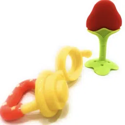the little lookers â¢ Fruit Shape Silicone Teether with Fruit Pacifier for Baby/Infant/Toddler (Combo Saver Pack of 2) Soother image 2