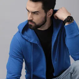 Roadster Men Blue Solid Hooded Sweatshirt-image-27