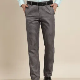 SOJANYA Men Grey & Off-White Striped Smart Regular Fit Formal Trousers-picture-15