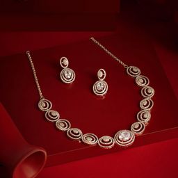 Zaveri Pearls Rose Gold-Plated Cubic Zirconia Stone Studded Jewellery Set-image-9