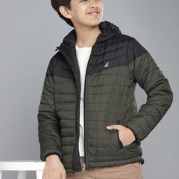 Nautica Boys Olive Green & Black Colourblocked Hooded Padded Jacket-picture-17