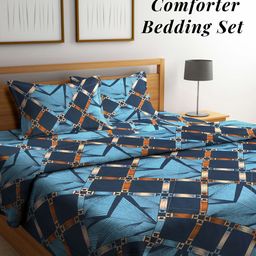 Arrabi Blue & Brown Geometric Mild Winter 550 GSM Double Bed Comforter & 2 Pillow Covers-image-16