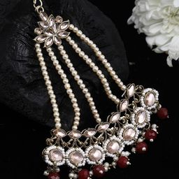 PANASH Gold-Plated White & Pink Kundan-Studded & Pearl Beaded Jhumar Passa-30