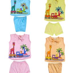 BAESD Unisex Kids Pack of 2 Printed Pure Cotton T-shirt and Shirt with Shorts-53