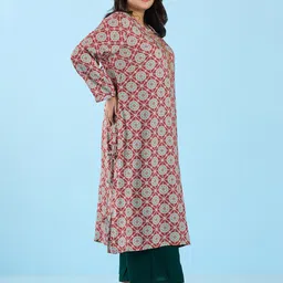 Big Hello - The Plus Life Women Printed Keyhole Neck Flared Sleeves Mirror Work Kurta image 4