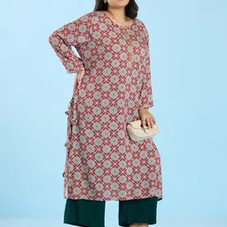 Big Hello - The Plus Life Women Printed Keyhole Neck Flared Sleeves Mirror Work Kurta image 2