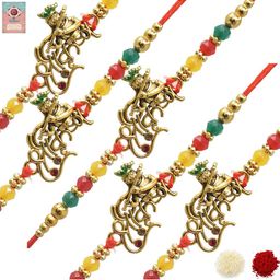 Meira Jewellery Designer Rakhi-5P-2444 Mauli Thread, Assorted Greeting Card, Rakhi Set-44