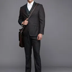 Louis Philippe Men Blue Self Design Slim Fit Single Breasted 3 Piece Formal Suit-image-9