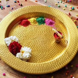 BEHOMA Gold Toned Behoma Brass Aluminium Round Dune Hammered Puja Thalli-image-59
