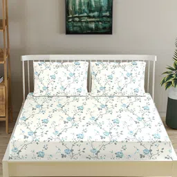 Trance Home Linen White 180 TC Cotton Fitted Double King Bedsheet & 2 Pillow Covers-image-29
