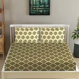 Trance Home Linen Green & Beige Ethnic Motifs 210 TC King Bedsheet with 2 Pillow Covers-image-84