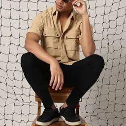 Hubberholme Men Classic Spread Collar Double Pocket Textured Oversized Casual Shirt-image-82
