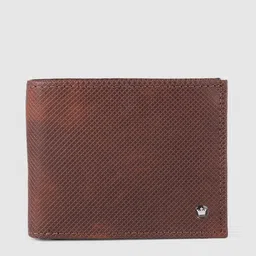 Louis Philippe Men Brown Geometric Textured Leather Two Fold Wallet-image-3