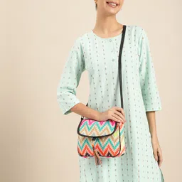 Anouk Geometric Textured Structured Sling Bag with Tasselled-74