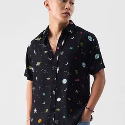 The Souled Store Black Relaxed Conversational Printed Spread Collar Regular Fit Shirt-image-95