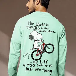 Bewakoof Green Graphic Printed Long Sleeves Cotton Oversized T-Shirt-picture-29