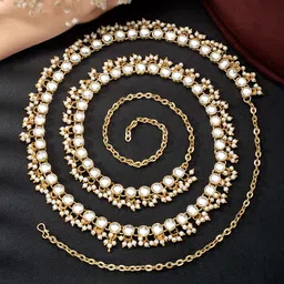 Peora Gold Plated White Kundan & Baby Pearl Studded Kamarband Belly Chain-26