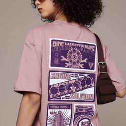 The Roadster Life Co. Printed Drop-Shoulder Sleeves Oversized Pure Cotton T-shirt-picture-32