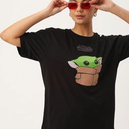 Kook N Keech Star Wars Women Yoda Printed Pure Cotton Oversize T-shirt-image-40