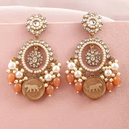 Rubans 18K Gold-Plated Kundan & Pearl Beaded Chandbalis Earrings-58