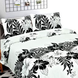 Supreme Home Collective White & Black Floral 144 TC Queen Bedsheet with 2 Pillow Covers-image-73
