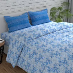 Huesland Blue & White Abstract Cotton 144 TC Double Queen Bedsheet with 2 Pillow Covers-image-1