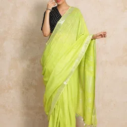 Moara Ready To Wear Cotton Linen Solid Saree with Unstiched Blouse-image-79