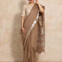 Moara Ready To Wear Cotton Linen Solid Saree with Unstiched Blouse-17