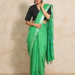 Moara Ready To Wear Cotton Linen Solid Saree with Unstiched Blouse-image-93