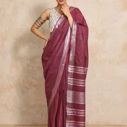 Moara Ready To Wear Cotton Linen Solid Saree with Unstiched Blouse-image-80