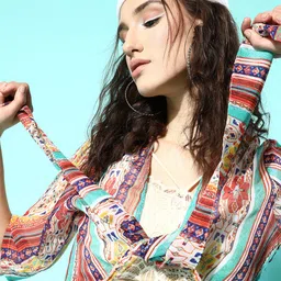 Secret Wish Multicoloured Geometric Print Swimwear Cover Up Set-picture-8