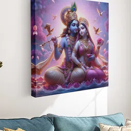 Myntra Elegant Homes Purple & Blue Lord Radha Krishna Printed Canvas Wall Art-image-52