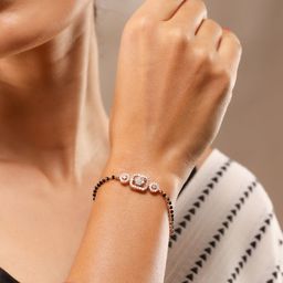 Rubans Rose Gold-PlatedBlack Beads & Cubic Zirconia Studded Floral Mangalsutra Bracelet-45