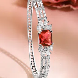 Rubans Rhodium-Plated Ruby Red & White Cubic Zirconia Studded Statement Bracelet-image-21