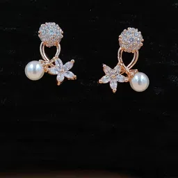 JYONA Gold-Plated American Diamond & CZ Studded Floral Shaped Drop Earrings-image-25