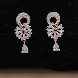 JYONA Gold-Plated American Diamond & CZ Studded Floral Shaped Drop Earrings-image-56