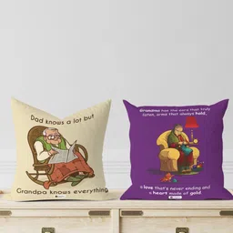 Indigifts Purple & Cream-Coloured 2 Pieces Caring Grandma And Grandpa Printed Cushions-27