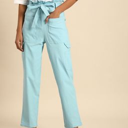 Athena Women Blue Smart Regular Fit Solid Regular Trousers-image-52