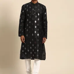 RAJUBHAI HARGOVINDAS Men Black Mirror Work Kurta with Churidar-picture-44