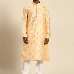 RAJUBHAI HARGOVINDAS Men Cream-Coloured Mirror Work Kurta with Churidar-picture-57