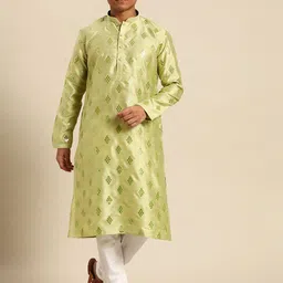 RAJUBHAI HARGOVINDAS Men Green Mirror Work Kurta with Churidar-picture-16