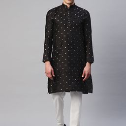 Luxrio Men Ethnic Motifs Embroidered Kurta With Pyjamas-image-18
