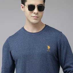 U S Polo Assn Men Blue Pure Cotton Pullover with Embroidered Detail Sweater-image-80