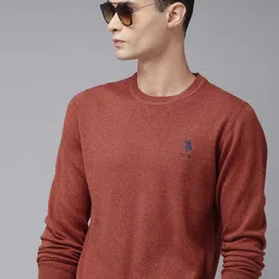 U S Polo Assn Men Rust Pure Cotton Pullover with Embroidered Detail-image-36