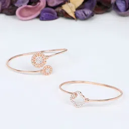 AMI Women Set of 2 Rose Gold & White Brass Cubic Zirconia Kada Bracelet-image-32